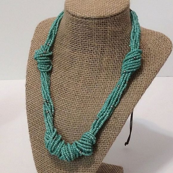 Women's Adjustable Turquoise Eight Strand Western Beaded Knot Necklace - Picture 1 of 6